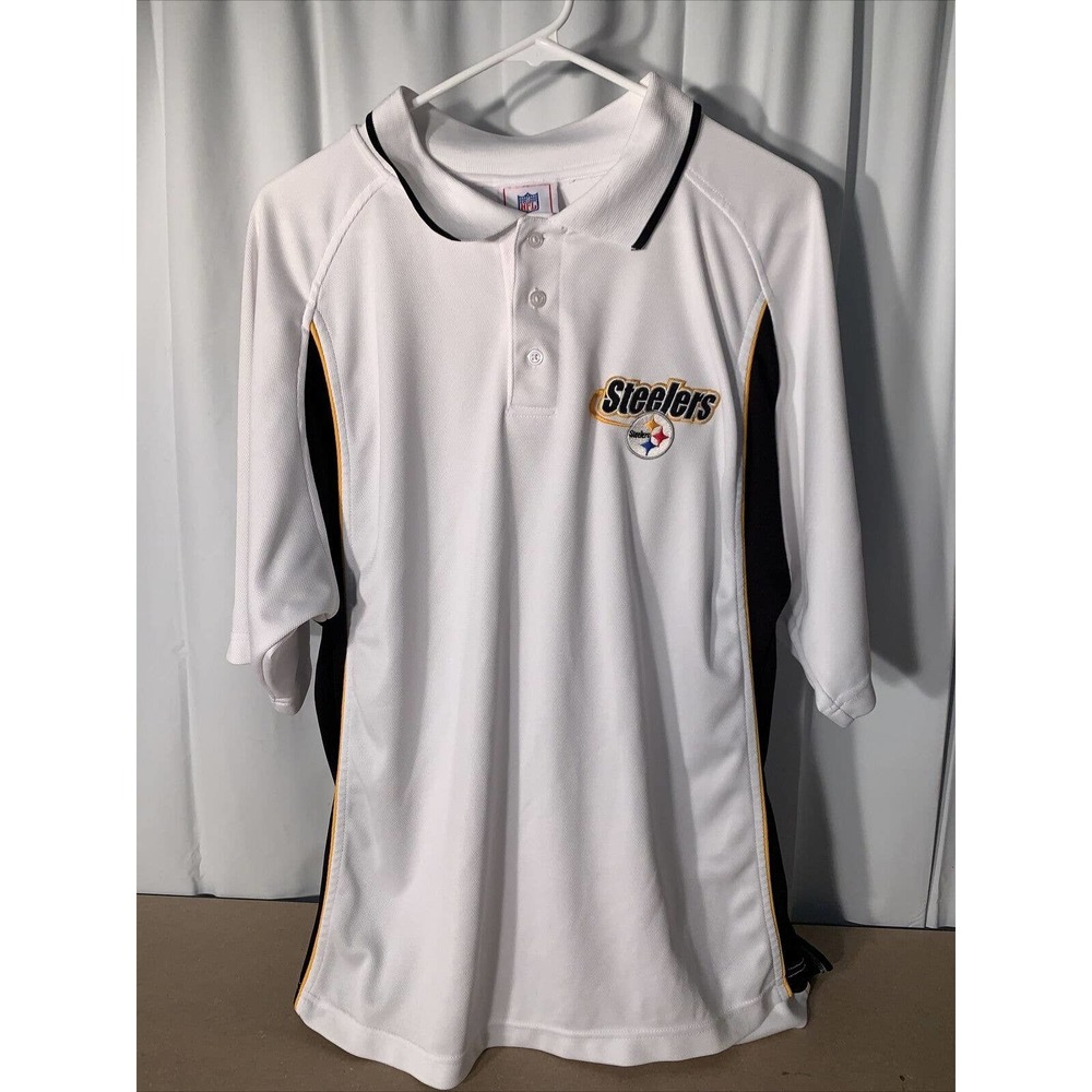Pittsburgh Steelers NFL 3-Button Polo•Mens Size: Large•White/Black & Logo